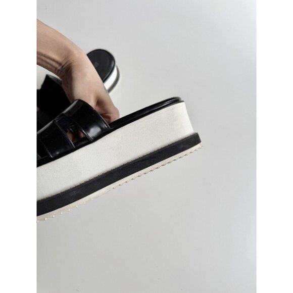 STUART WEITZMAN Black Leather White Platform Slip On Sandals Slides, Size 7.5 - Picture 10 of 16